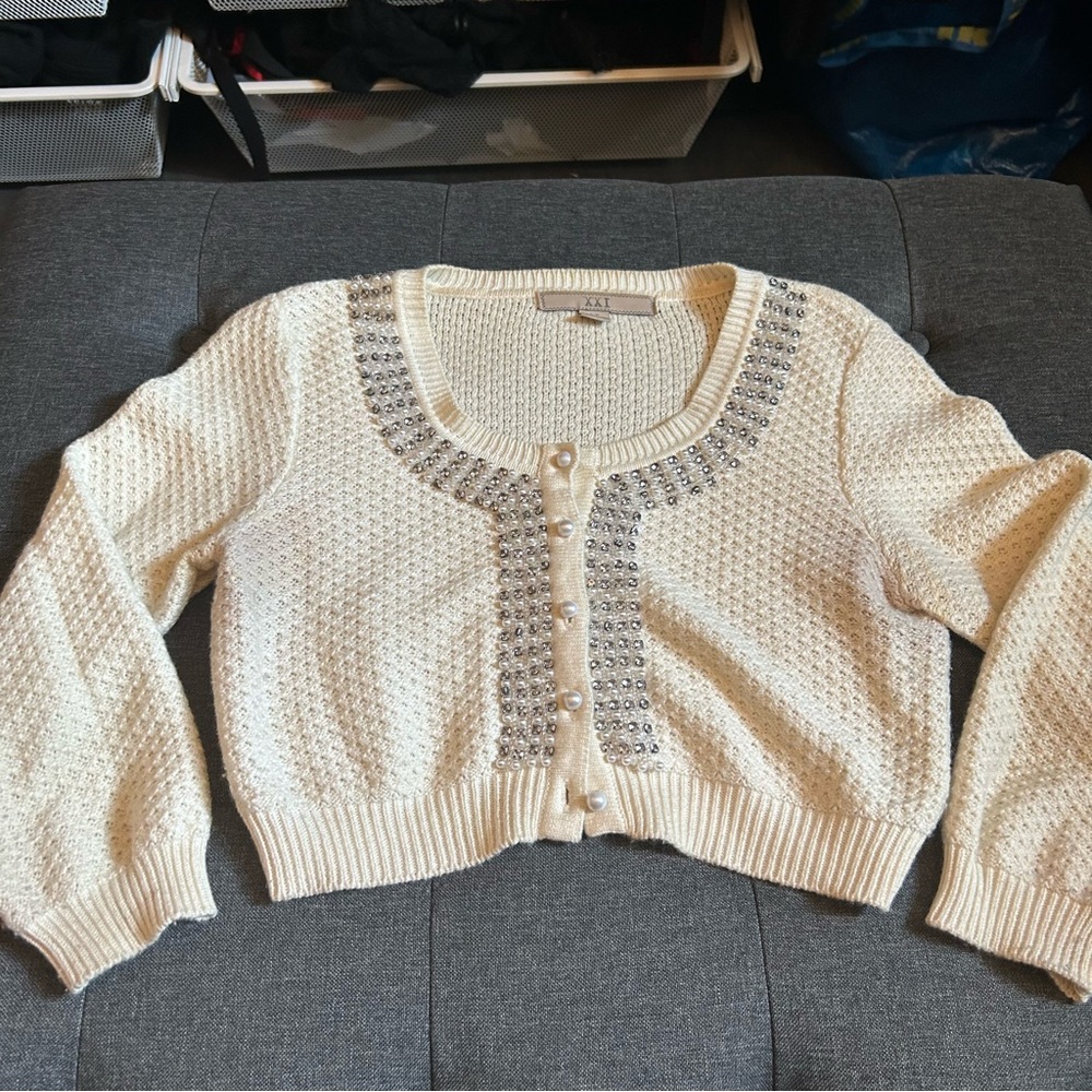 Forever 21 Cream Knit Cardigan Sweater